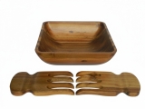 Premium Acacia Wood Square Bowl and Servers Set
